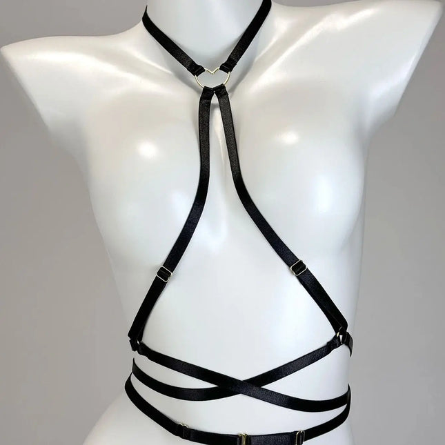 Women Sexy Lingerie Fashionable Straps Hollowed Out Black Wire Harness Strap Corset Shaped Bra Spandex Harajuku Gothic Black Bra