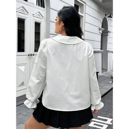High-quality solid-color women's shirts, fashionable long-sleeved tops with baby collars/new cardigans for women to wear inside