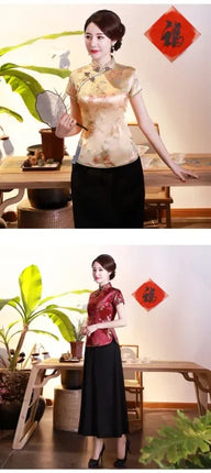 Elegant Ethnic Style Streetwear Cheongsam Qipao Tees Fashion Clothes T-shirts Vintage Shirts for Women Y2k Tops Women Clothing