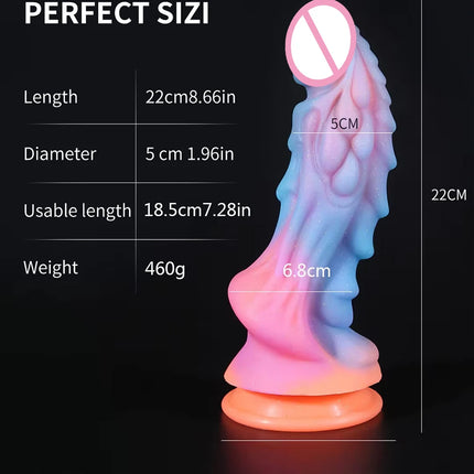 New Luminous Dildos Colourful Glowing Huge Penis G-spot Anal Butt Plug Women Toys Shaped Dragon Monster Dildo with Suction Cup - DILDO