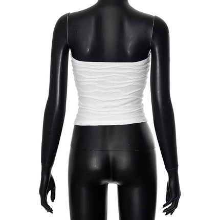 2024 Summer Y2K Streetwear Crop Tops Tees Sleeveless Slim Tube Tank Strapless Backless Sexy Ruched White Corset Crop Top