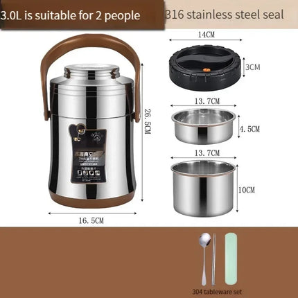 Household 220v Stainless Steel Insulated Lunch Box With Ultra-long Portable Vacuum Capacity For 24 Hours
