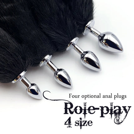 Metal Anal Plug with Faux Fox Tail,Cosplay Role Play Butt Plug,Adult Sex Toys for Men Women Couple,Anal Training Adult Products