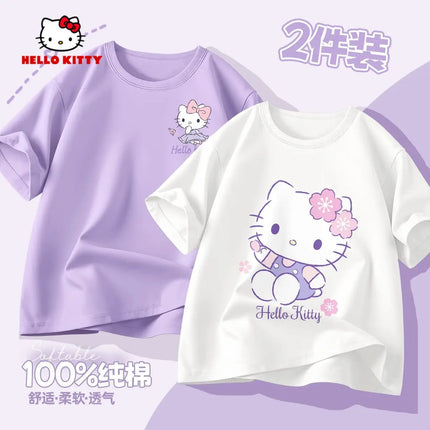 (2 Pieces Per Pack) Sanrio Summer Baby Girls 100% Cotton Clothes Kid Children Girl Hello Kitty Printed T-shirts Short Sleeve Top