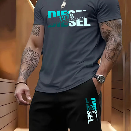 Summer men's casual two-piece set round-neck short-sleeved T-shirt and sports shorts for outdoor activities