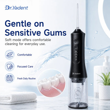 Dr.Yadent YD06 Oral Irrigator Flosser 300ML Large Capacity for Road Trips 4 Modes with DIY Pressure 7 Varies Nozzle Water Jets