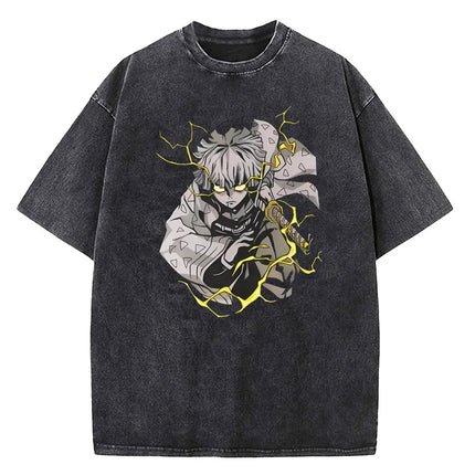 Japanese Anime Demon Slayer Printed Washed T-shirt Men Manga Casual T-shirts Harajuku Male Cotton T-shirt