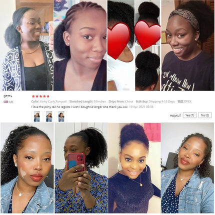 15A Kinky Curly Human Hair Ponytail Extensions 3b 3c Curly Hair Drawstring Ponytail Hair Pieces for Women Raw Pony Tail Natural