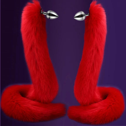 78cm Red Long Fox Tail Anal Plug Metal Butt Plug Prostate Massager Erotic Cosplay Accessories Adult Novelty Sex Toys For Couples