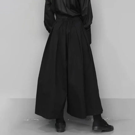 Dark Gothic Style Loose 7-point Hakama Pants 2024 New Trendy Wide Leg Pants Genderless Large Size Design Samurai Pants Unisex