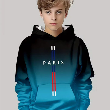 Kids Hoodie Gradient Paris 3D Print Graphic Fashion Child Sweatshirt Kids Clothing Round Neck Hoodies for Boy Street Casual Tops