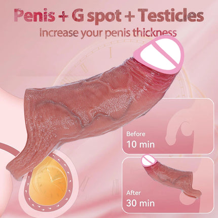 Realistic Silicone Penis Sleeve Extension With Dick Cock Ring Massager Enlarger Sheath for Small Dildo Adult Sex Toy for Men
