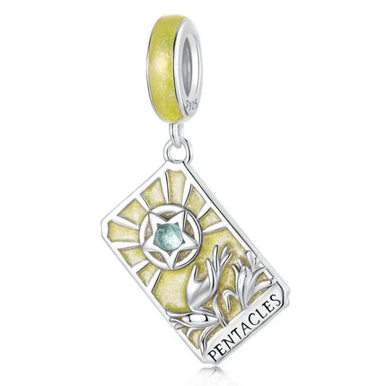 WOSTU 925 Sterling Silver Colorful Tarot Cards Charm Pendent Magic Star Moon Sun Lover Bead Fit DIY Bracelet Necklace Women Gift