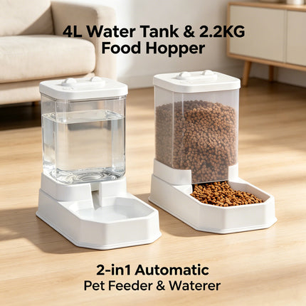 4L Large Capacity Automatic Cat Feeder & Waterer Set | Gravity Pet Food Dispenser for Cats & Dogs | BPA-Free & Non-Electric Safe