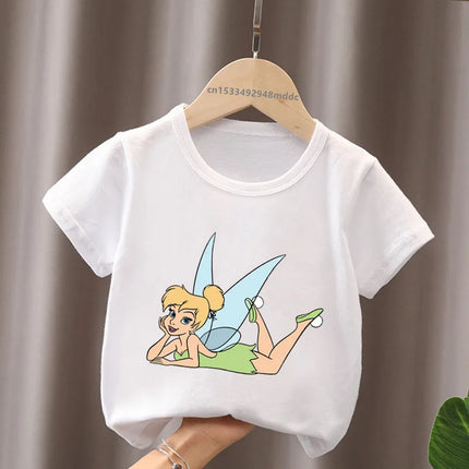Hot Sale Peter Pan Tinker Bell Print Cartoon Kids T-Shirts Girls Clothes Baby Boys Short Sleeve T shirt Summer Children Tops