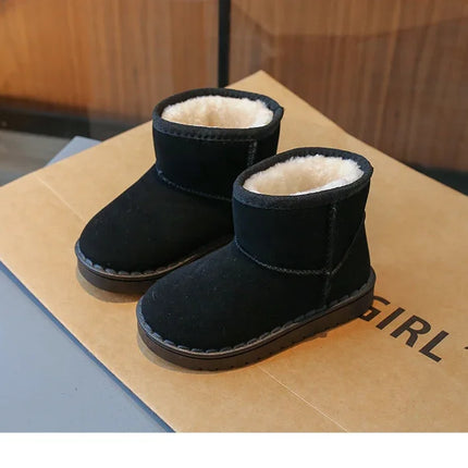 2025 Children Snow Boots Leisure Thick Fur Platform Winter Kids Short Boot Slip-on Unisex Concise Style Boys Girls  Kids Shoes