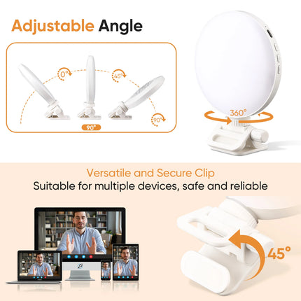 Selfie Light, Clip on Light [Rechargeable], 360°+90° Adjustable 12 Level Brightness Fashionable Portable Phone Selfie Light