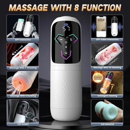 LCD Automatic 5IN1 Telescopic Sucking Licking Male Masturbator Cup Penis Pump Heated Vagina Masturbation Adults Sex Toy for Men