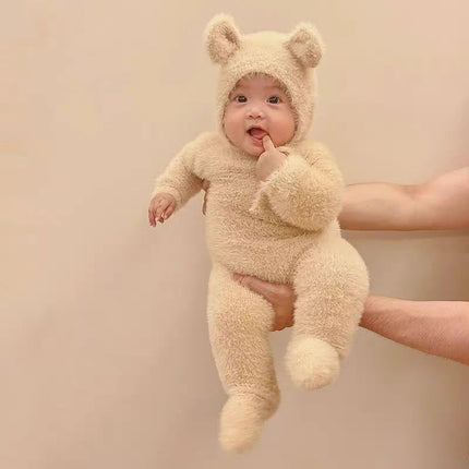 Baby Outfit Newborn Photography Props Mohair Knitted Bear Rompers Footed Jumpsuit Hat 2pcs/Sets Photography Clothing Accessories