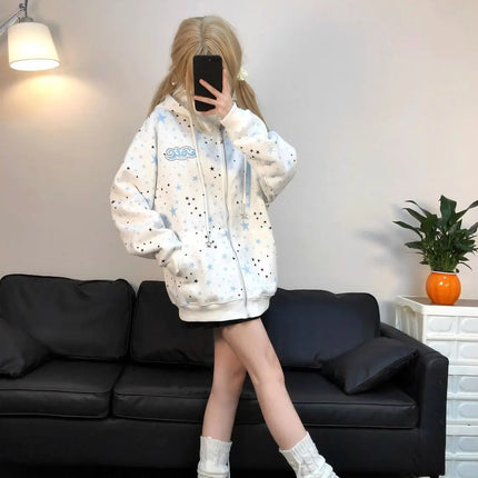 Y2k American Vintage Sweatshirts Streetwear New Spring Fashion Print Hooded Women Harajuku New Sweet Loose Casual 2000s Jacket