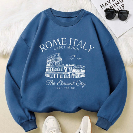 Colosseum Rome Italy Print Woman Sweatshirt Casual Crewneck Sportswear Y2K Loose Multicolor Pullover All-Match Fleece Clothing