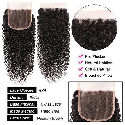 4x4 Loose Wave Closure 12A Human Hair Brazilian Lace Closure Deep Curly Straight Body Wave Lace Closure Remy Human Hair Closure