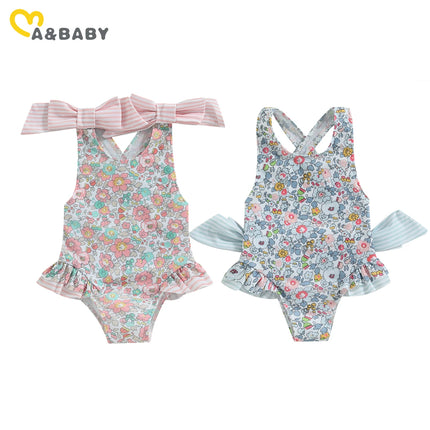 ma&baby 1-6Y Toddler Infant Kid Baby Girl Swimsuit Floral Print Bow Backless Swimwear Summer Beachwear Bathing Suit