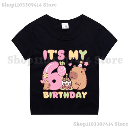 Capybara Kids Short Sleeve Tee Girl Cute Cotton T-shirt Summer Clothing Children Anime Cartoon Tops Fashion Casual Clothes Gifts