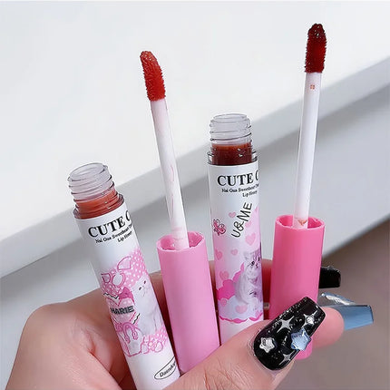 Cute Cat Fun Mirror Lip Glaze Set 6 Colors Highly Pigmented Lip Stain Hydrating Glossy Lip Makeup Perfect Gift