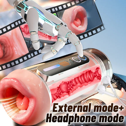 Blowjob Pocket Pussy Automatic Male Masturbator Mouth Vagina Double-Headed Penetration Channel Vibrating Moaning Sex Toy