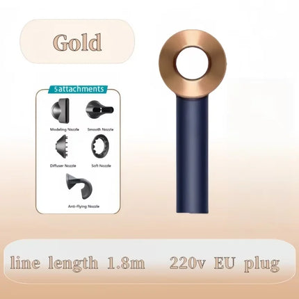 Professional negative ion hair dryer household high-speed bladeless constant temperature hair dryer quick-drying curling nozzle
