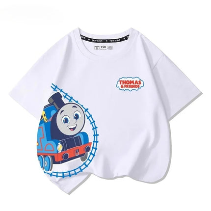 Thomas the Tank Engine short-sleeved t-shirt, new children's cartoon tops, boys' and girls' summer fashion, 100% cotton comfortable t-shirt.