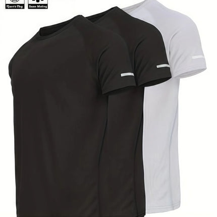 Men's Short Sleeve Sport T-shirt Quick Dry Running Blue Football Training Fitness Casual Wear Polyester Fiber round Neck T-shirt
