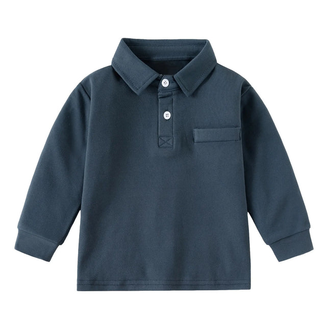 2-6 Y Spring Children Long Sleeve POLO Shirt School Uniform Turn-Down Collar Shirt Tops for Toddler Baby Boys Kids Clothes