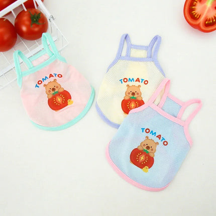 Pet Summer Breathable Ice Silk Strap Cat and Dog Cooling Clothes Cute Bear Printed Dog Clothes