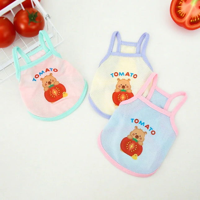 Pet Summer Breathable Ice Silk Strap Cat and Dog Cooling Clothes Cute Bear Printed Dog Clothes