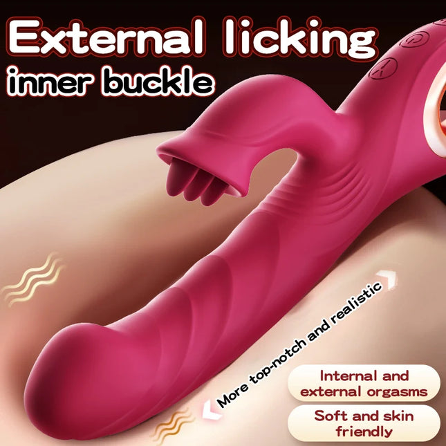 Telescopic Licking Dildo Vibrator 60° Rotating Female Clitoral Vaginal Anal Stimulation Massage Sex Toys for Women Couples