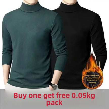Thickened Inner Fleece-Lined Men's Polo/Turtle Neck Warm Long Sleeve Base Layer Top Autumn Winter Fashion Outwear T-Shirts
