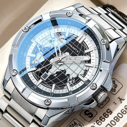 TIMEARTX mens watch Stylish Map Dial Analog Display Auto Date & Luminous Function Men's Gift Watches man (Non-Mechanical)