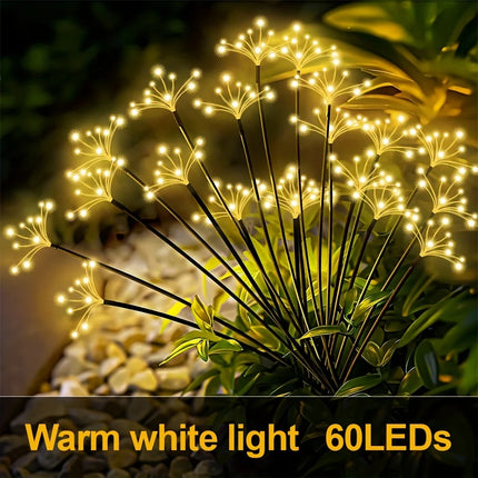 Solar Firework Lights Warm White with 60LEDs for Outdoor Garden Decoration Christmas New Year's Garland Decoration