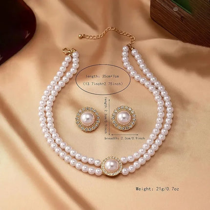 4Pcs for Women's Party Accessories Jewelry Fashion Elegant Geometric Round Rhinestone Imitation Pearl Beaded Necklace Earring