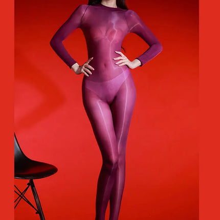 Sexy 5D Bodystocking Women's Oil Shiny Glossy Sheer Bodysuit Ultrathin Seamless Jumpsuit Lady Erotic Tights Clubwear Unitard