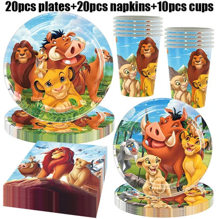 Lion King Birthday Party Decoration Simba Tableware Plate Cup Balloon Set Banner Backdrop Gift Bags Sticker Kids Party Supplies