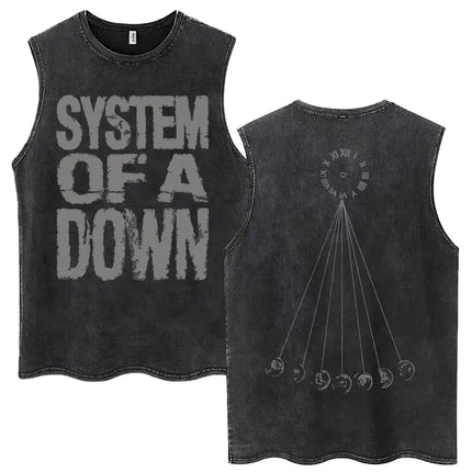 Washed Rock Band System of A Down Mezmerize Tank Tops Men's Retro Hip Hop Gothic Sleeveless T-shirt Oversized Cotton Vests Gifts