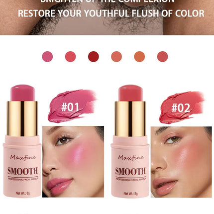 Smooth Blush Stick Naturally Saturated Long-lasting Waterproof Easy to Wear Matte Blush 3 in 1 Makeup Used On Lips Eyes Cheeks