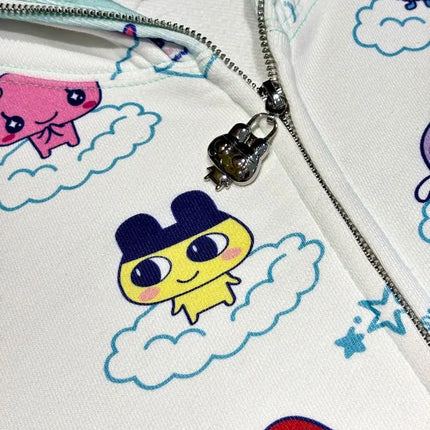 Japanese Sweet Cute Hoodies Bear Ears Zipper Patchwork Cartoon Print Sweatshirts Y2k Aesthetics Punk Coats Girl Women's Clothing