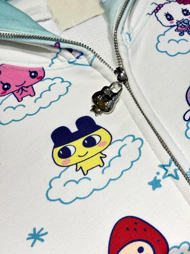 Japanese Sweet Cute Hoodies Bear Ears Zipper Patchwork Cartoon Print Sweatshirts Y2k Aesthetics Punk Coats Girl Women's Clothing