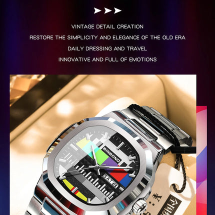 BINBOND Creative TV Dial Men's Watches New Fashion Original Retro Design Luminous Quartz Wristwatch For Man With Calendar Week