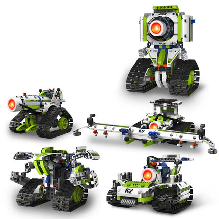 K96158 337PCS 5-in-1 Electric Remote Control Programmable Robot Building Blocks STEM Educational Coding Toy with Digital Display