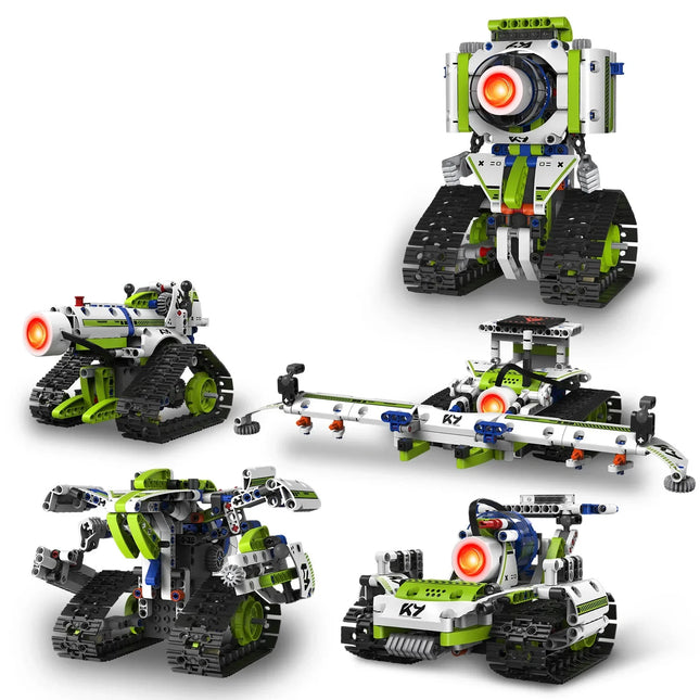 K96158 337PCS 5-in-1 Electric Remote Control Programmable Robot Building Blocks STEM Educational Coding Toy with Digital Display